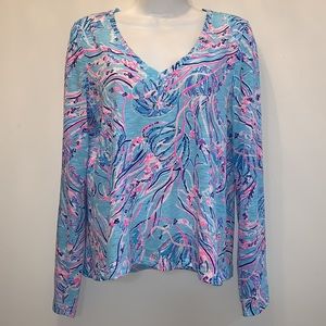 LILLY PULITZER Etta Oversized V-Neck Long Sleeve Jellyfish Top